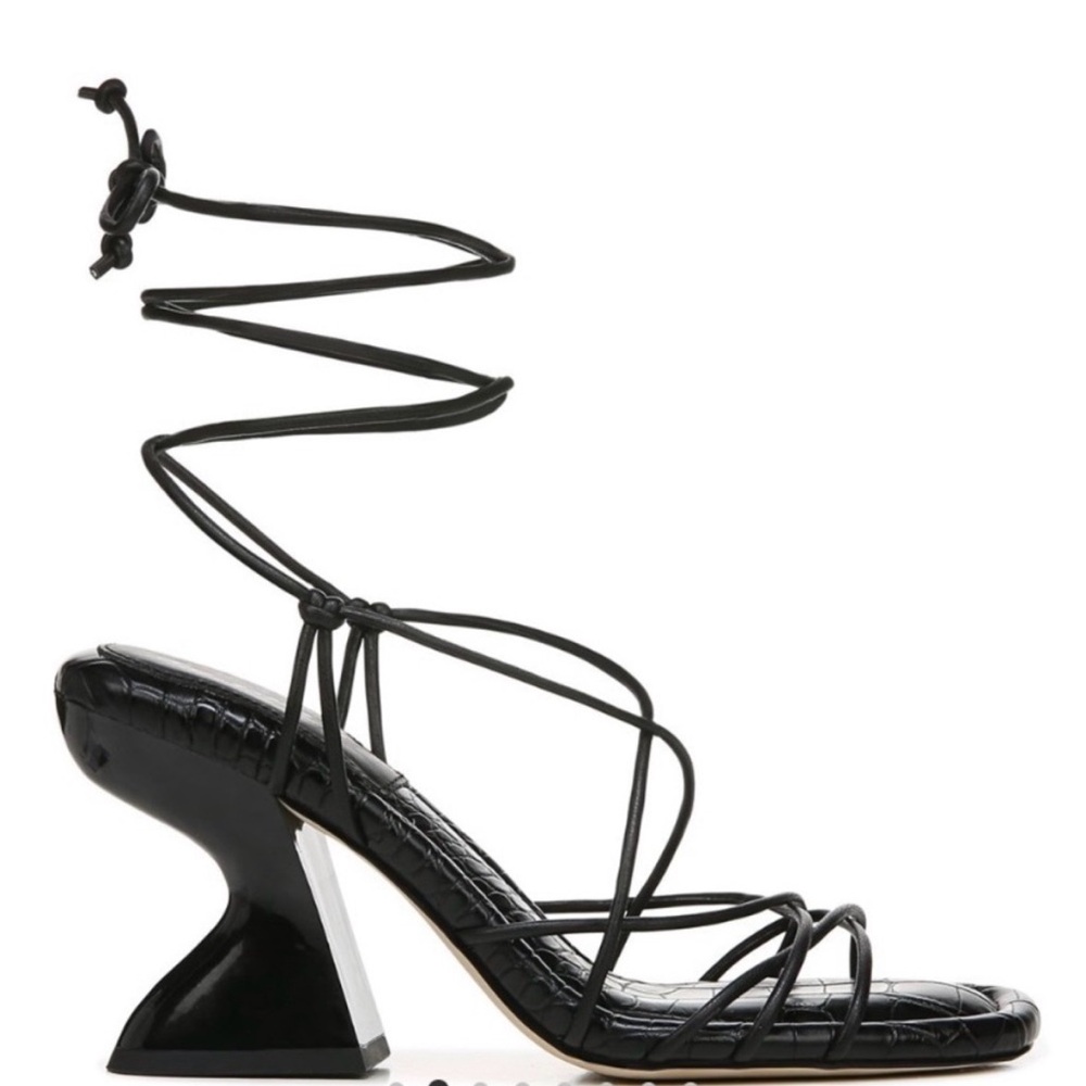 Black Strappy Lace-Up Sculpted Heel Sandal